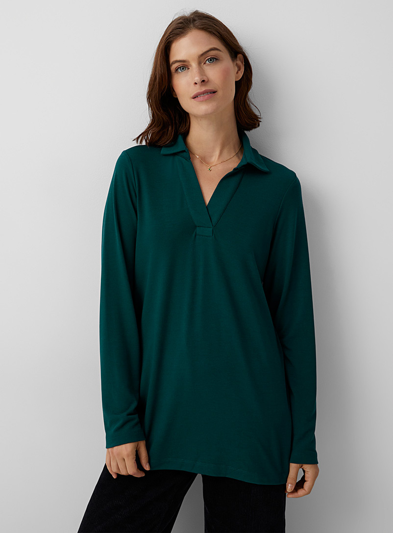 Contemporaine Mossy Green Johnny-collar jersey tunic for women