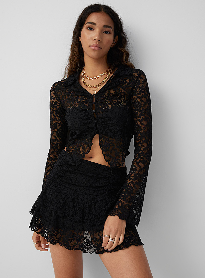 Twik Black Pointed lace shirt for women