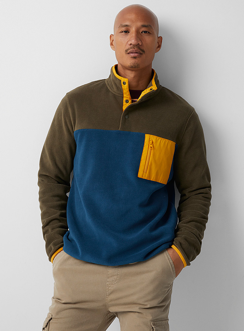 Le 31 Blue Colour block fleece sweatshirt for men