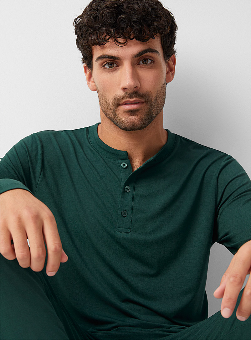 Le 31 Green TENCEL™ Modal Henley lounge T-shirt for men