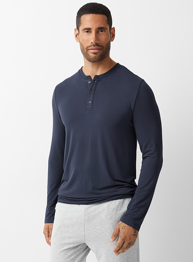 Le 31 Marine Blue TENCEL™ Modal Henley lounge T-shirt for men