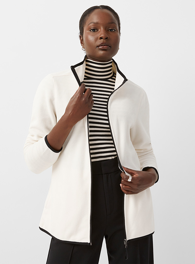 Contemporaine Ivory White Fleece mock-neck jacket for women