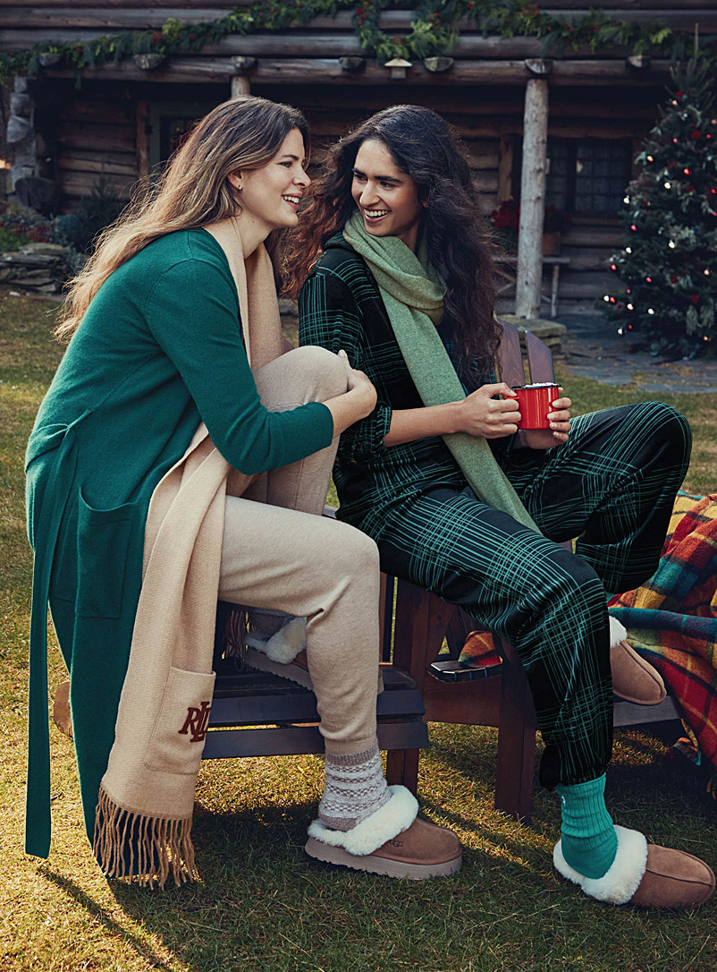 Miiyu Green Patterned plush pyjama set for women