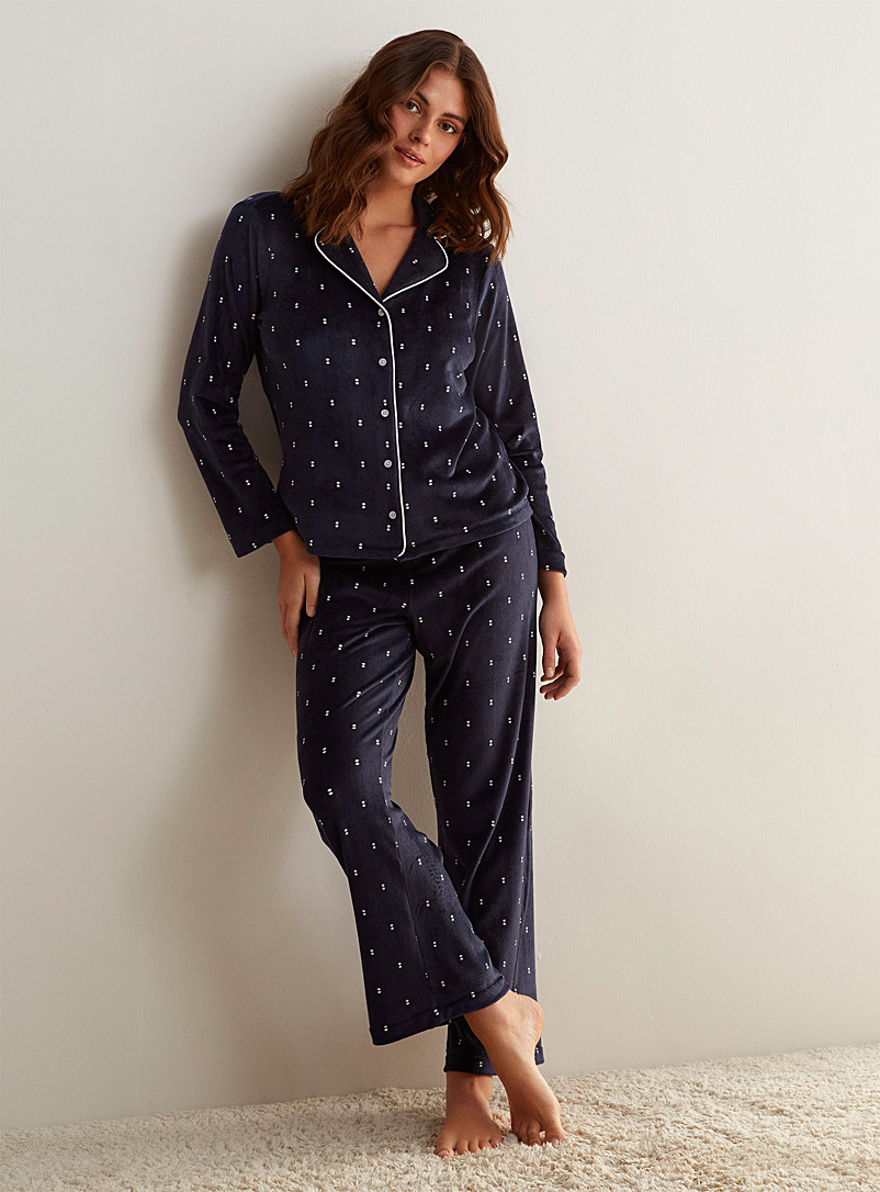Miiyu Marine Blue Two-tone pattern winter pyjama set for women
