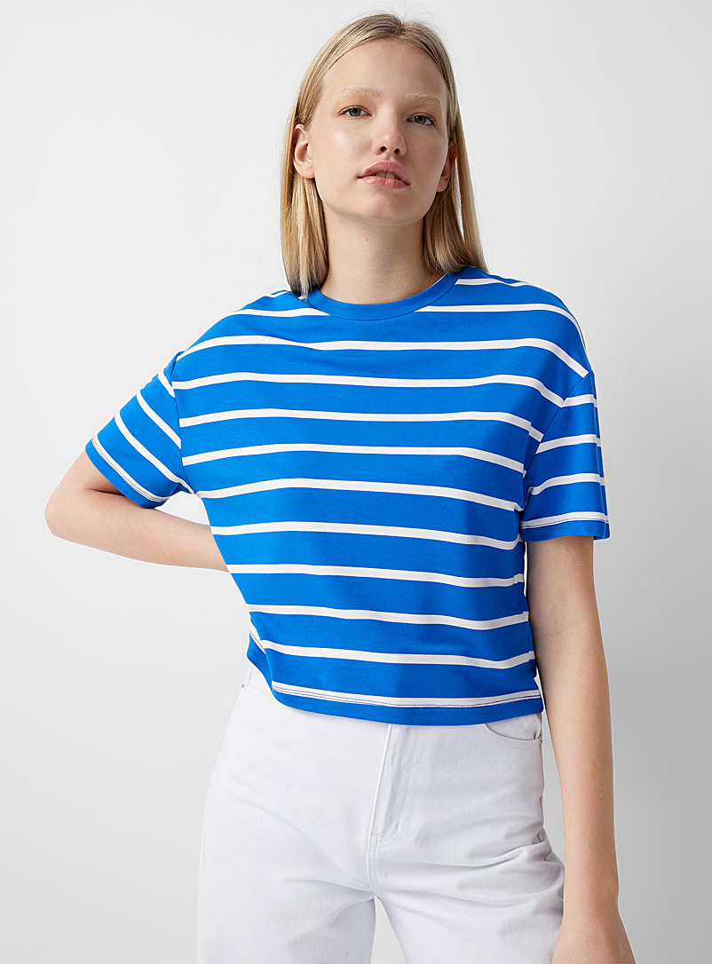 Twik Sapphire Blue Striped fine terry underside boxy T-shirt for women