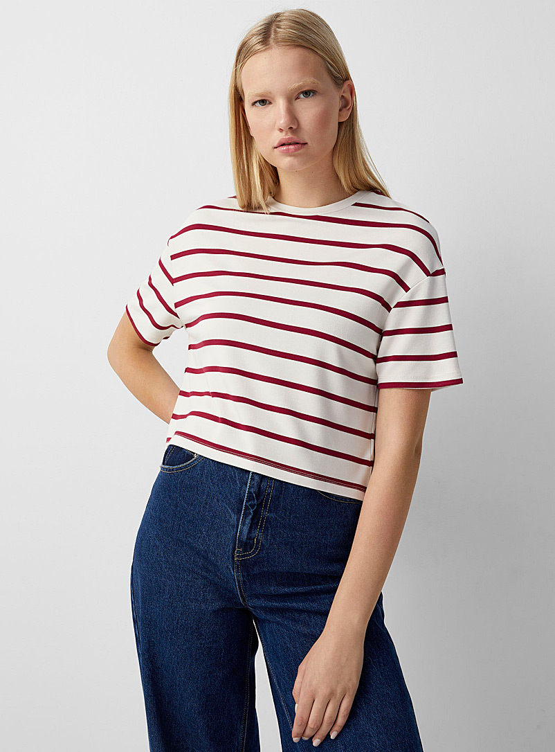Twik Ruby Red Striped fine terry underside boxy T-shirt for women