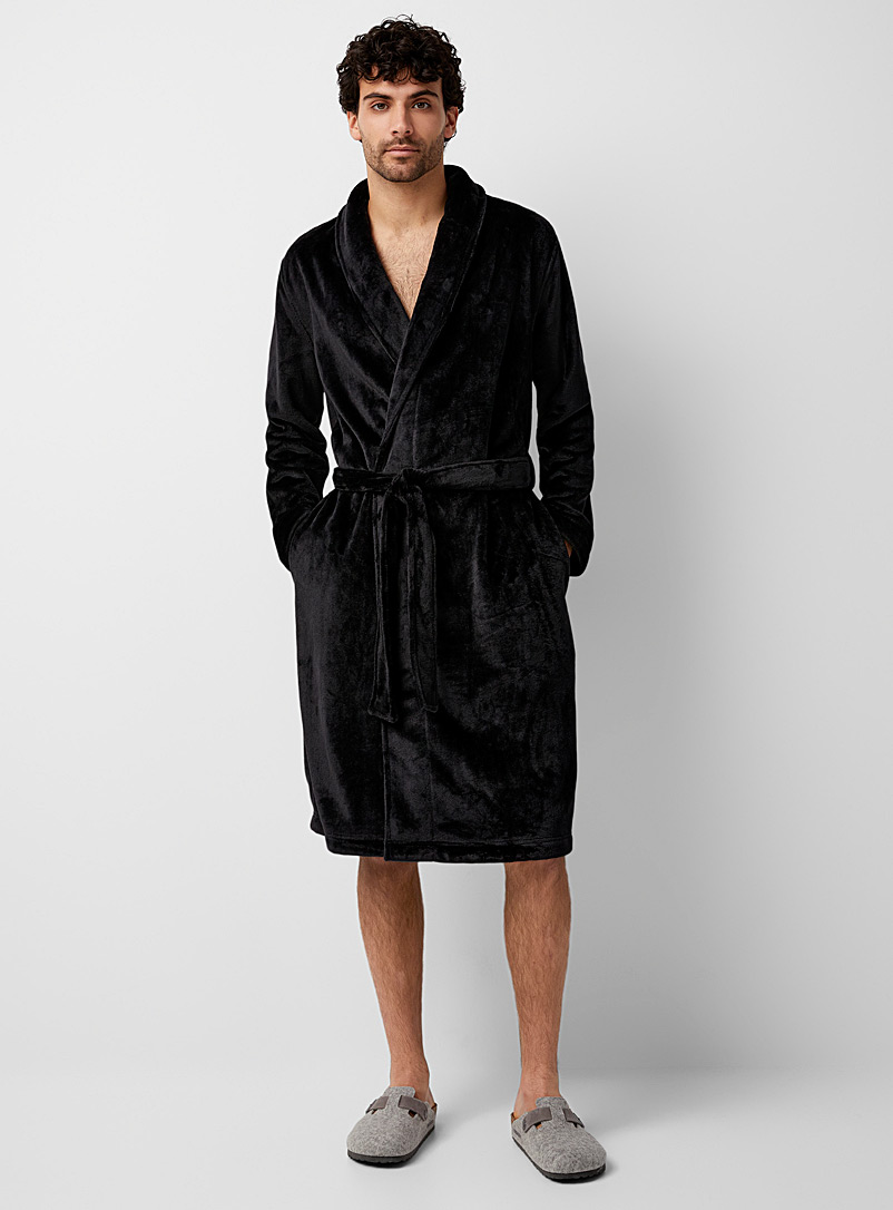 Black polar fleece robe, Le 31, Shop Men's Bathrobes Online