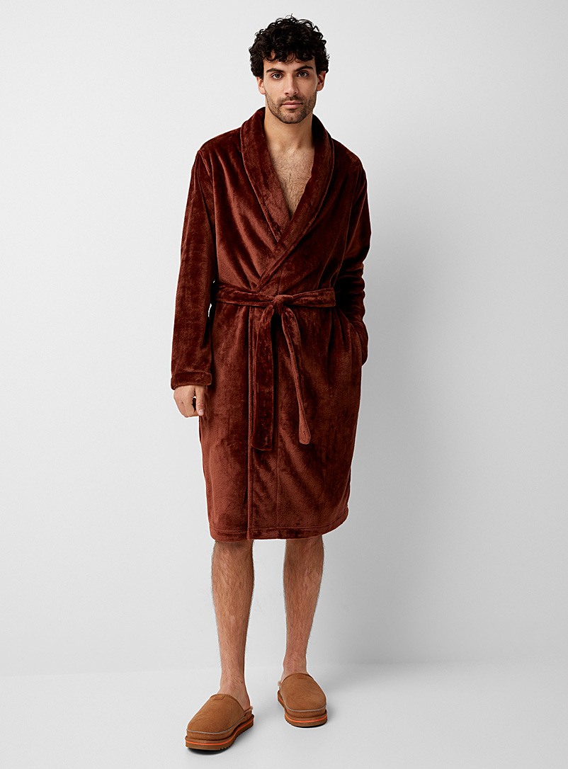 Le 31 Brown Purple polar fleece robe for men