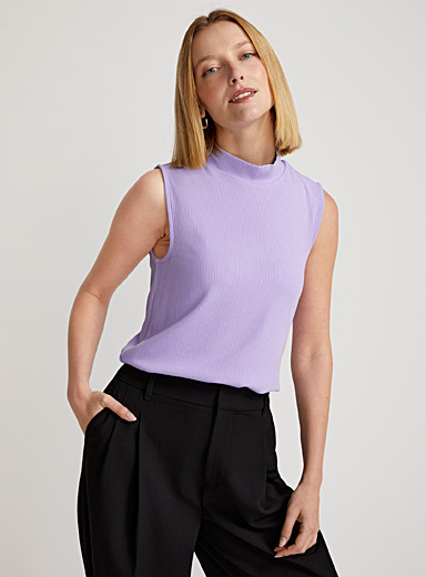 Contemporaine Lilacs Mock-neck ribbed tank for women