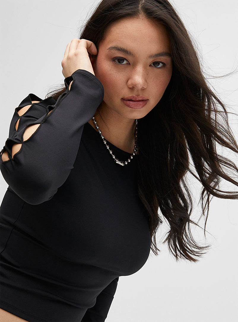 Twik Black Cutout sleeves recycled nylon T-shirt for women