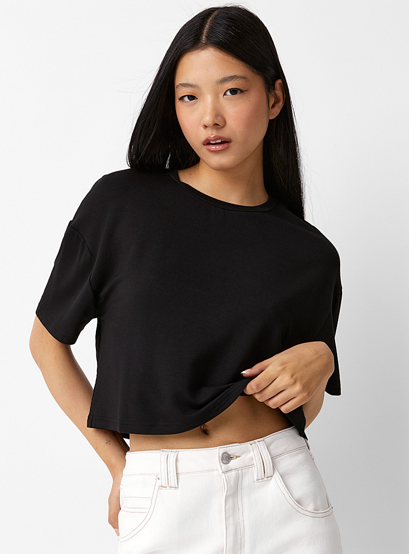 Twik Black Boxy crew-neck French terry T-shirt for women
