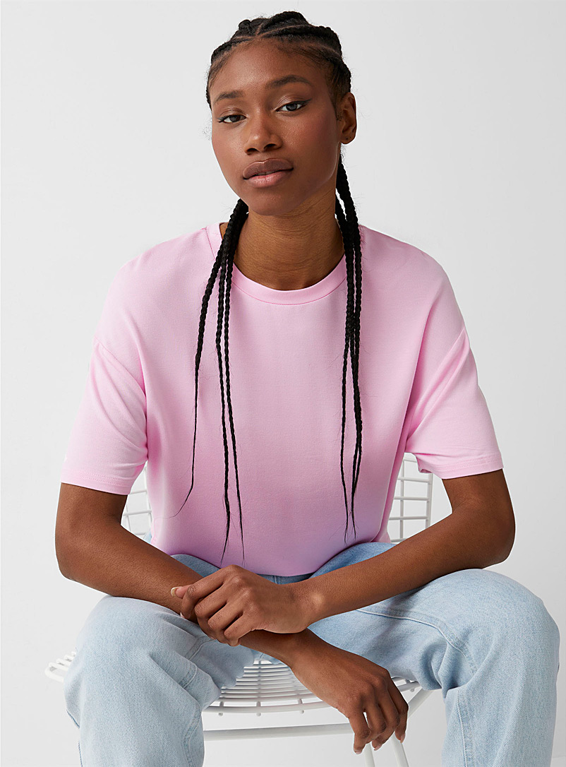 Twik Pink Boxy crew-neck French terry T-shirt for women