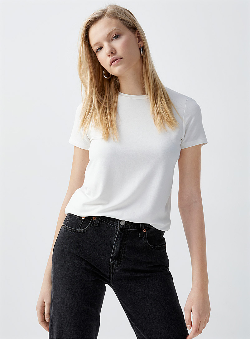 Twik Ivory White French terry tee for women