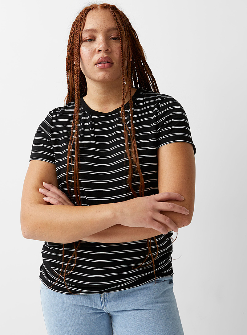 Twik: Le t-shirt rayé envers ratiné Noir pour femme