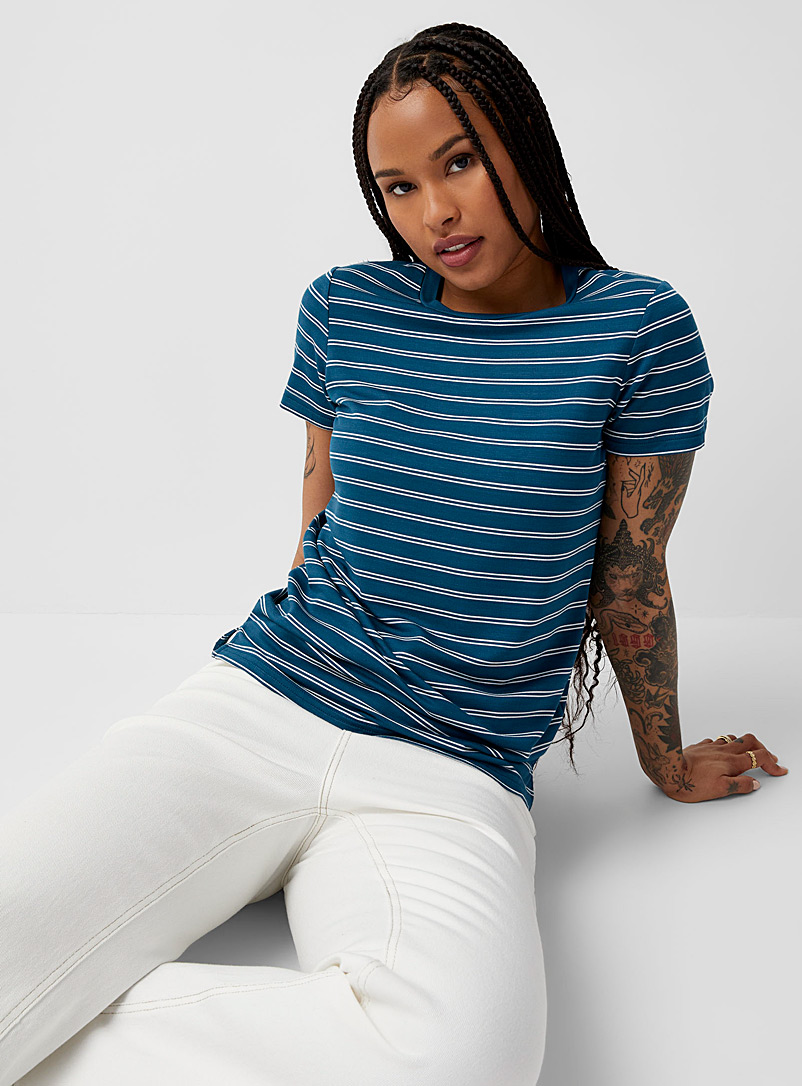 Twik Marine Blue Terry underside striped T-shirt for women