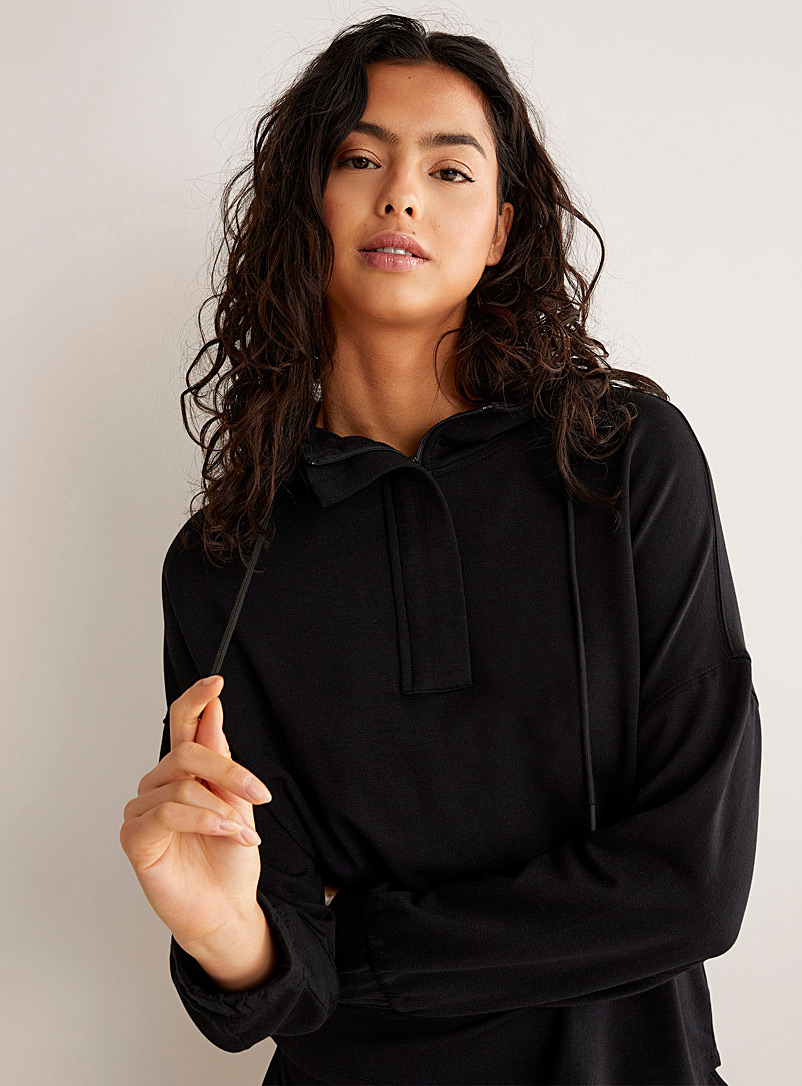 Miiyu Black Ultra-soft modal zip-up hoodie for women