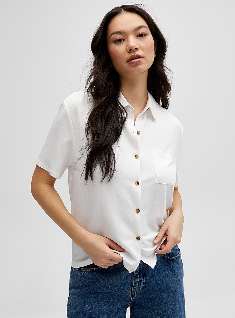 Twik White Boxy-fit pocket shirt for women