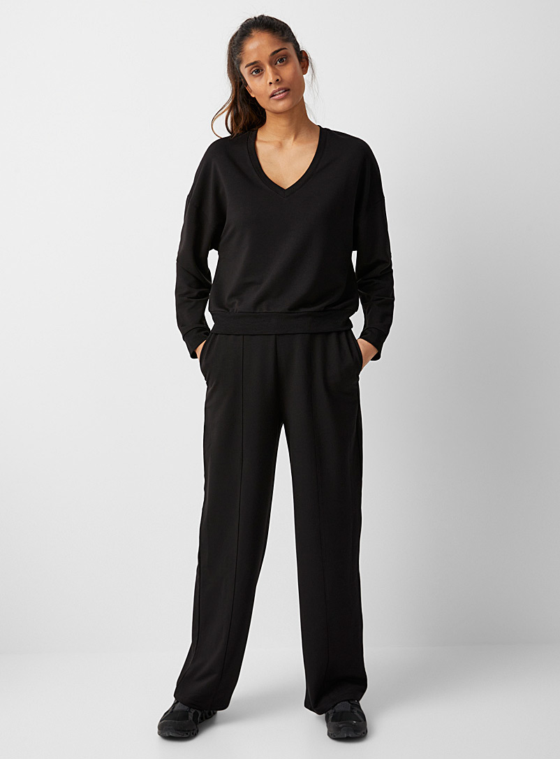 I.FIV5: Le pantalon large jersey envers ratine côtelée Noir pour femme