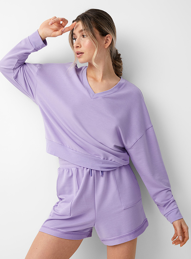 I.FIV5 Lilacs French terry sweatshirt with a ribbed reverse for women