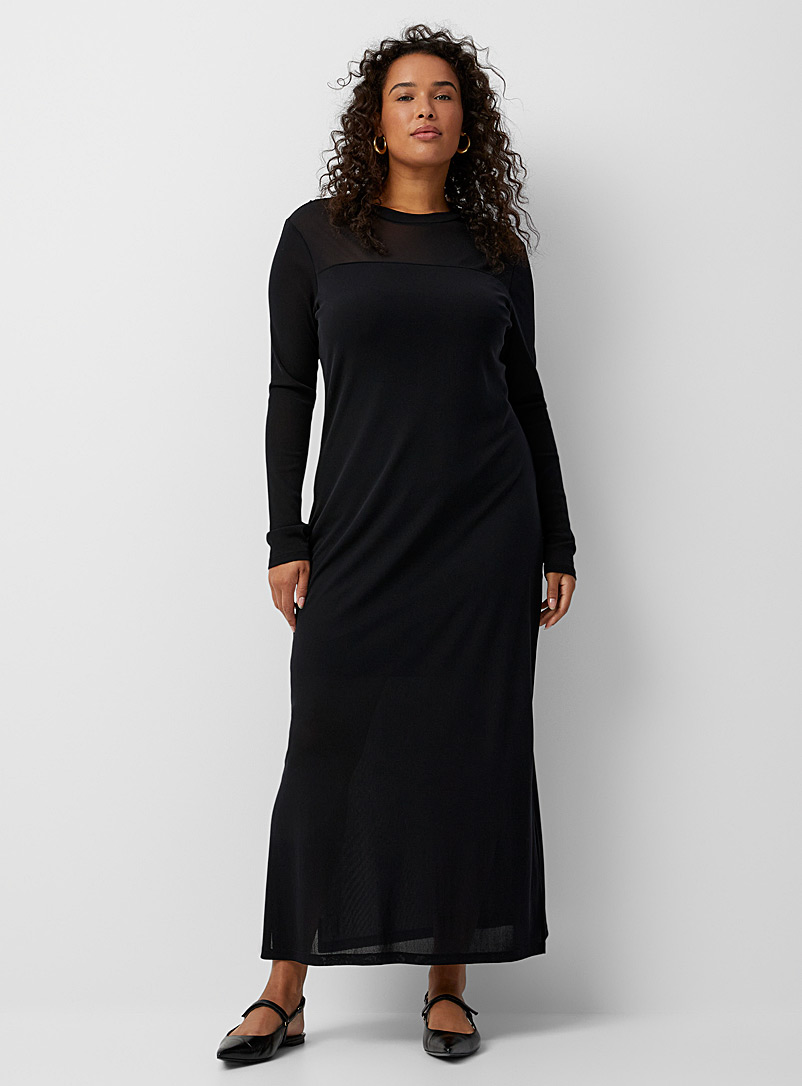 Contemporaine Black Slit micromesh maxi dress for women