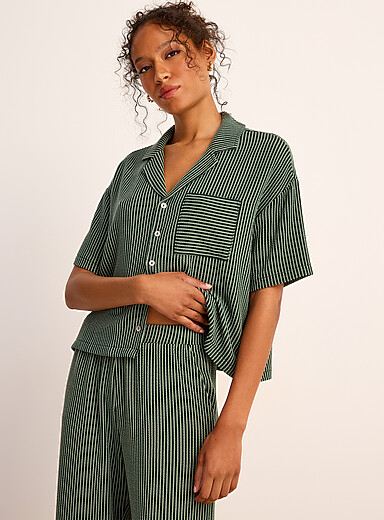 Miiyu Mossy Green Graphic stripes shirt for women
