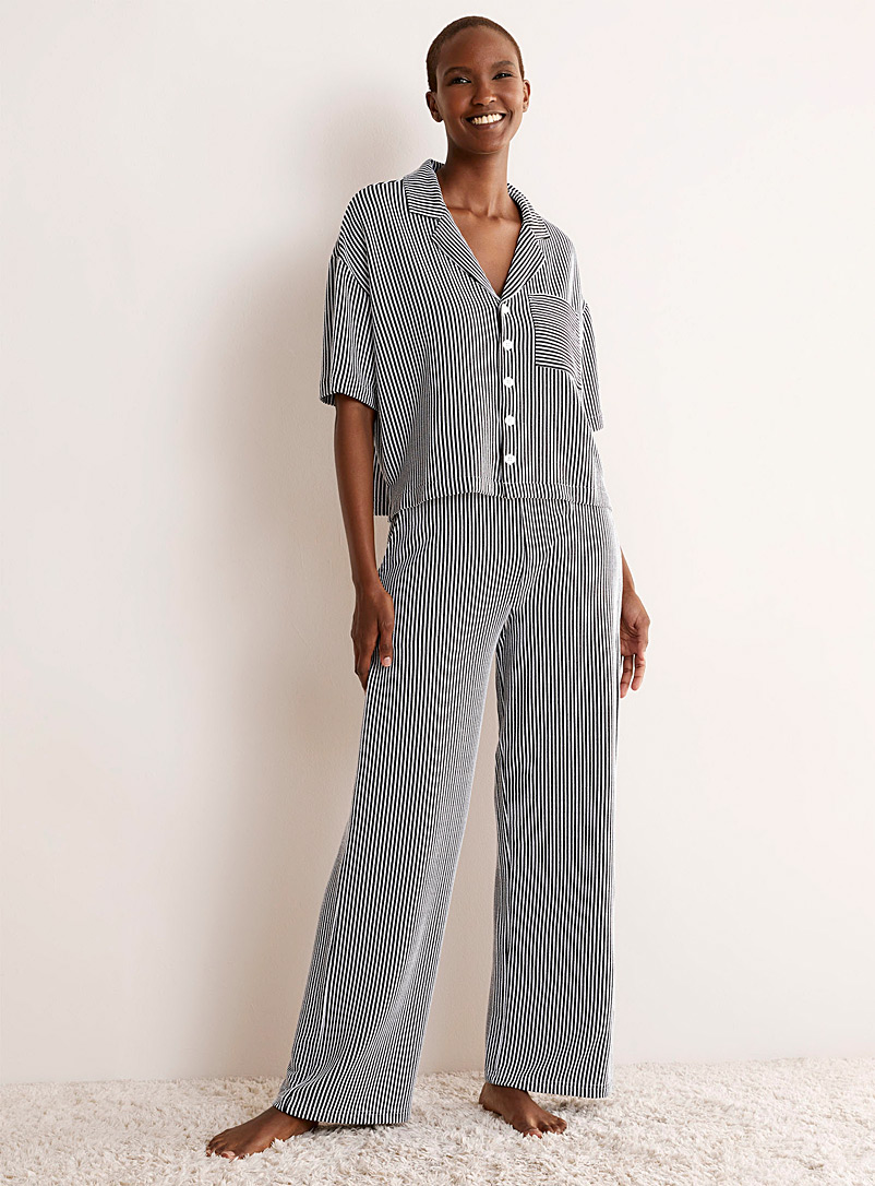 Miiyu Black Graphic stripes wide-leg lounge pant for women