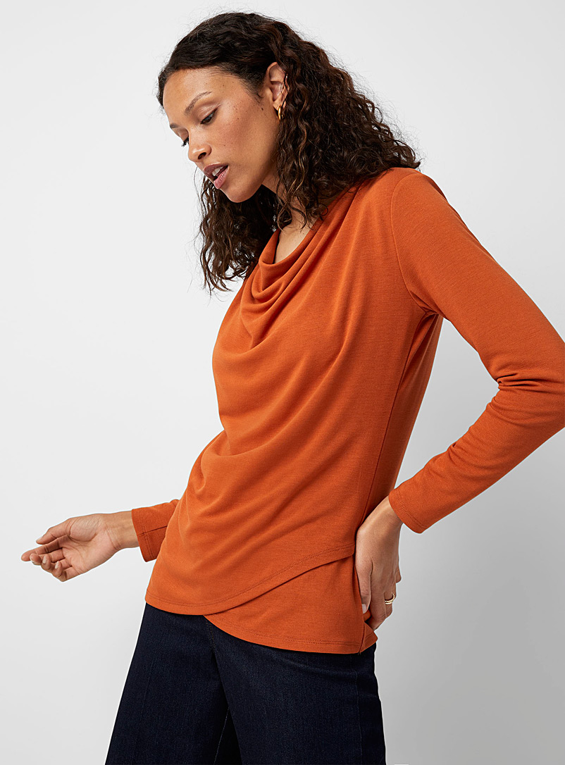 Contemporaine Dark Orange Crossover draped-neck tee for women