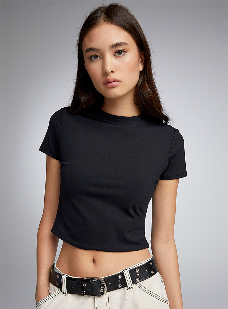 Double-layer nylon cropped tee | Twik | Women's Short-Sleeve T-shirts ...