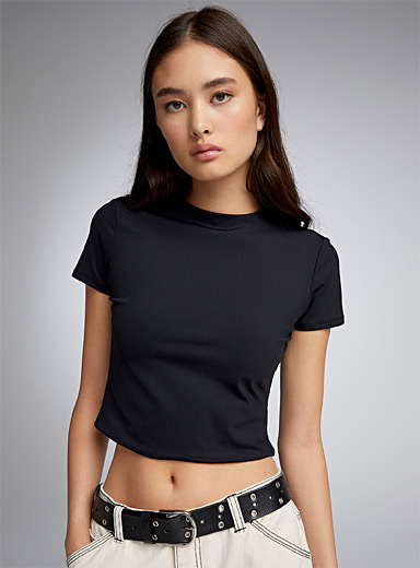Twik: Le t-shirt court nylon double épaisseur Noir pour femme