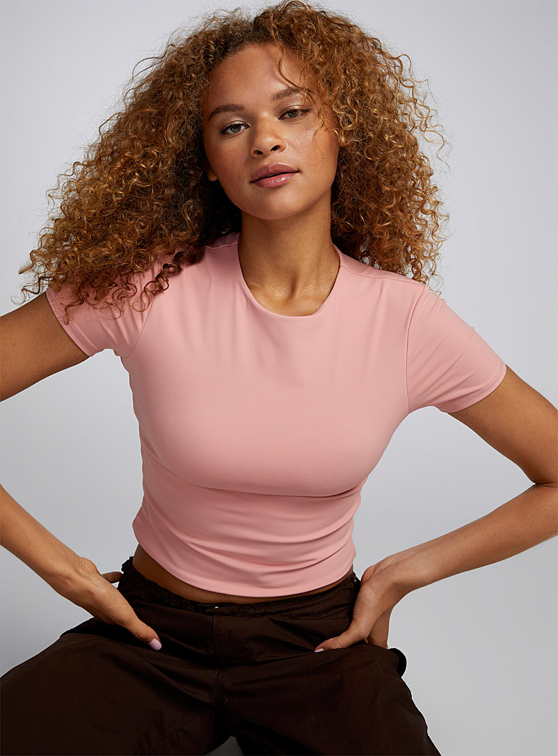 Twik: Le t-shirt court nylon double épaisseur Vieux rose pour femme