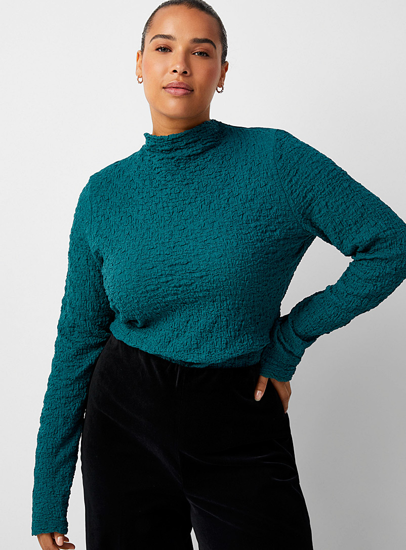 Contemporaine Teal green Stretch ruched mock-neck top for women