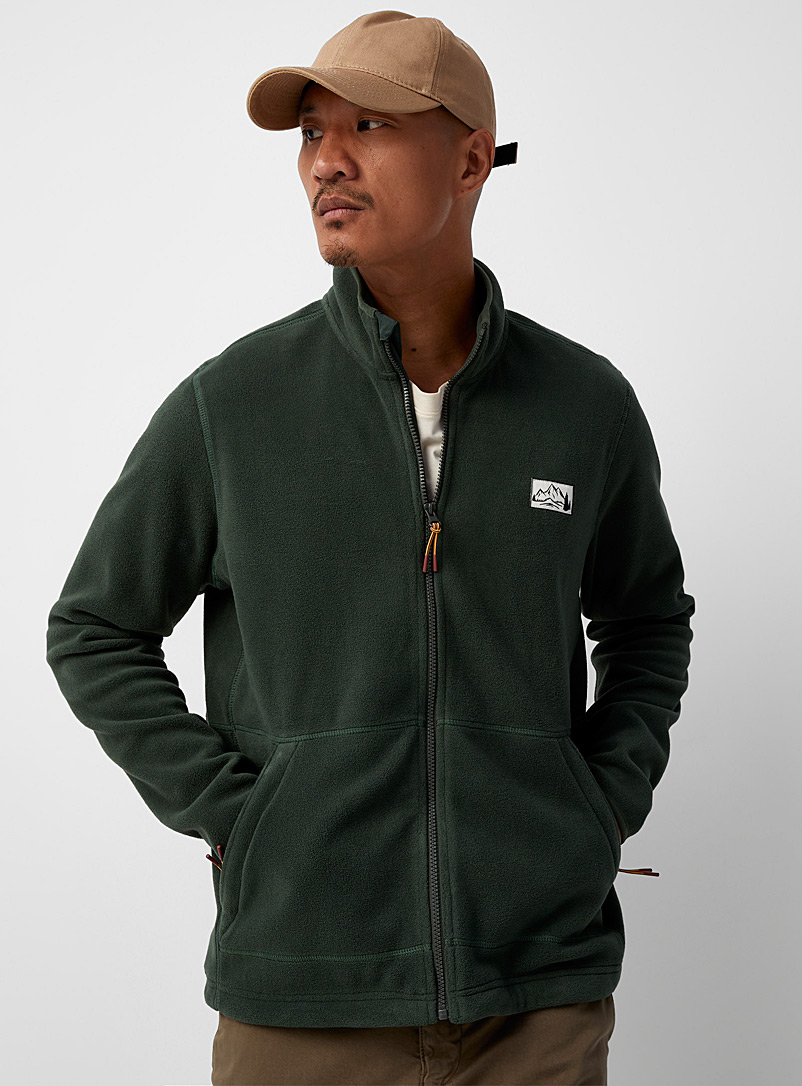 Le 31 Green Stand-up-collar zip polar fleece jacket for men