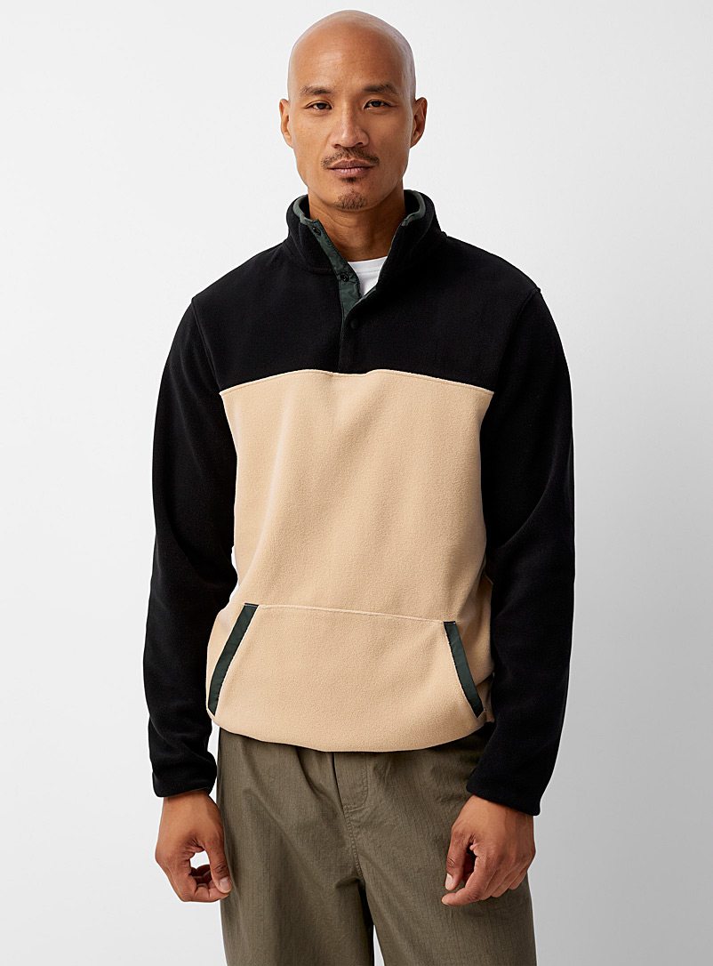 Le 31 Black Colour-block fleece pullover for men