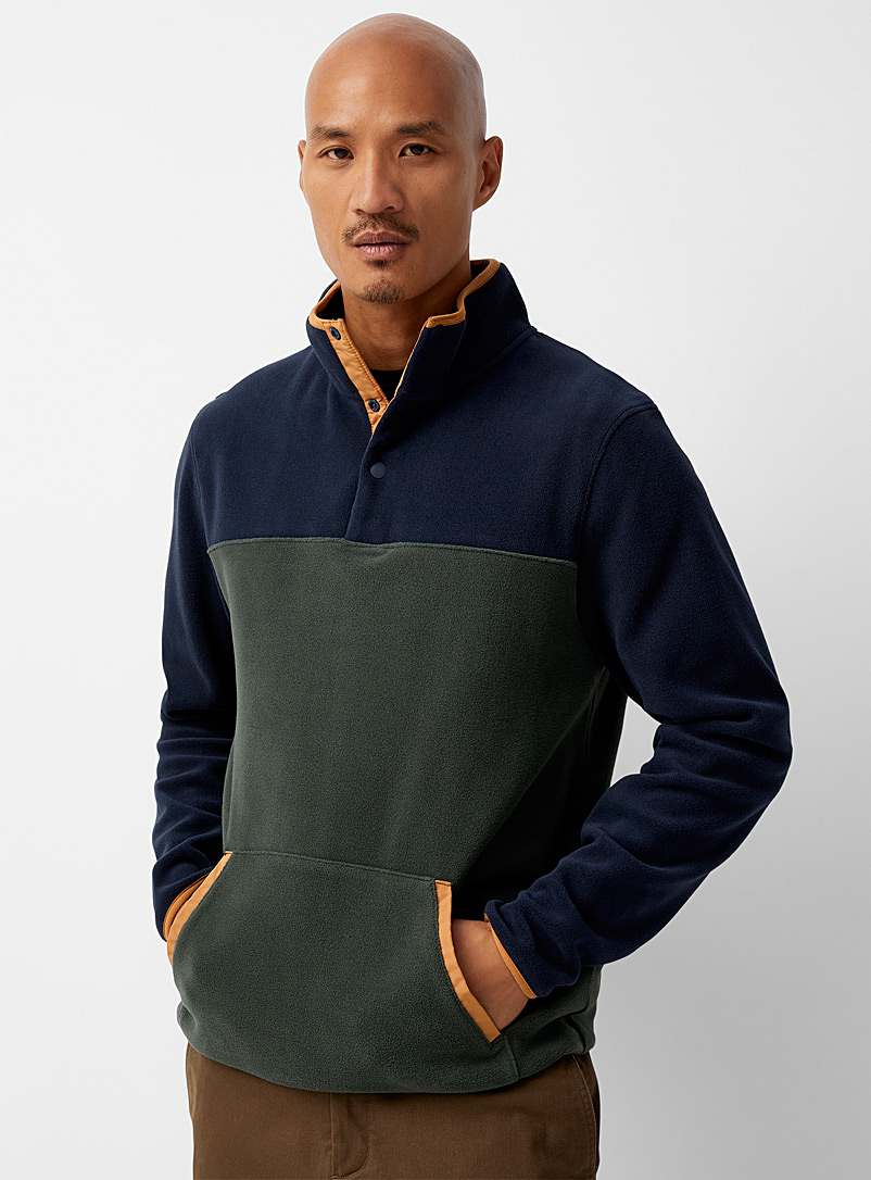 Le 31 Marine Blue Colour block fleece sweater for men