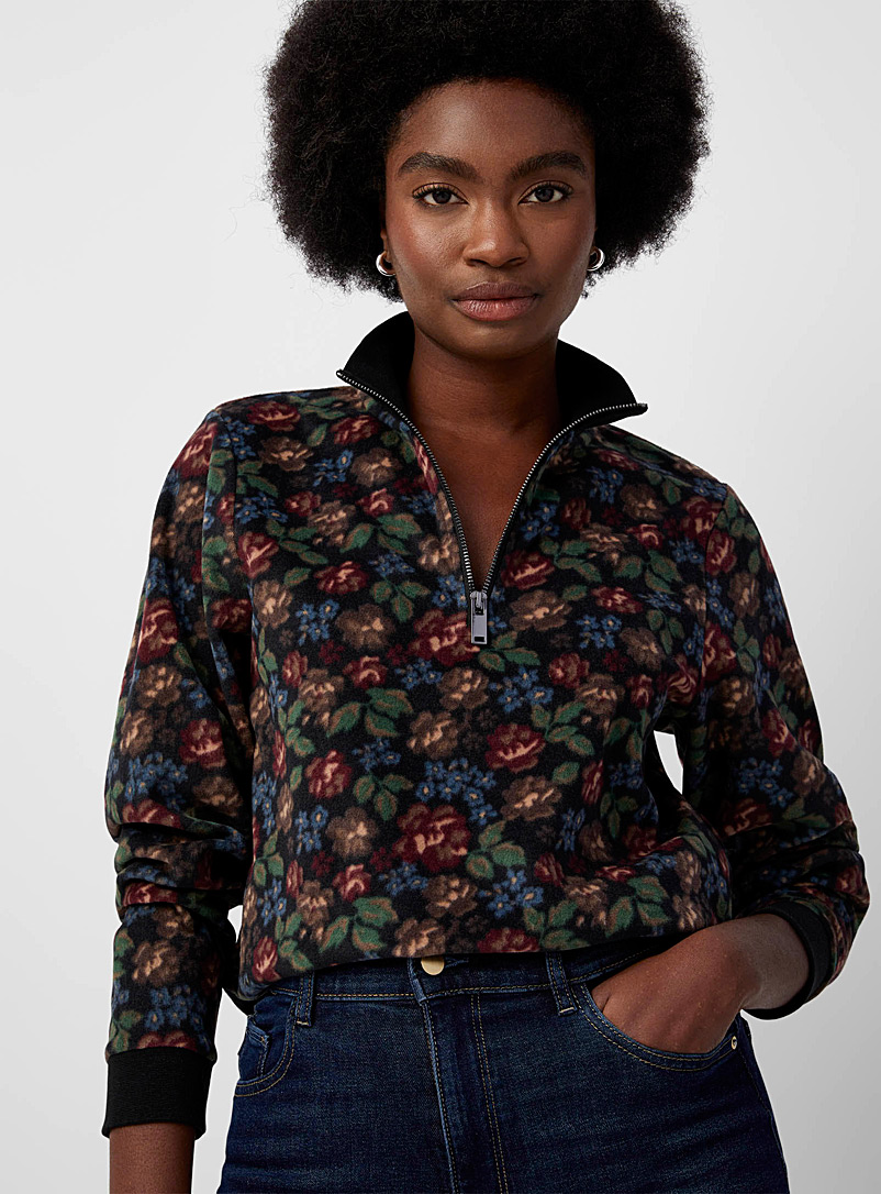 Patterned zip-collar fleece pullover