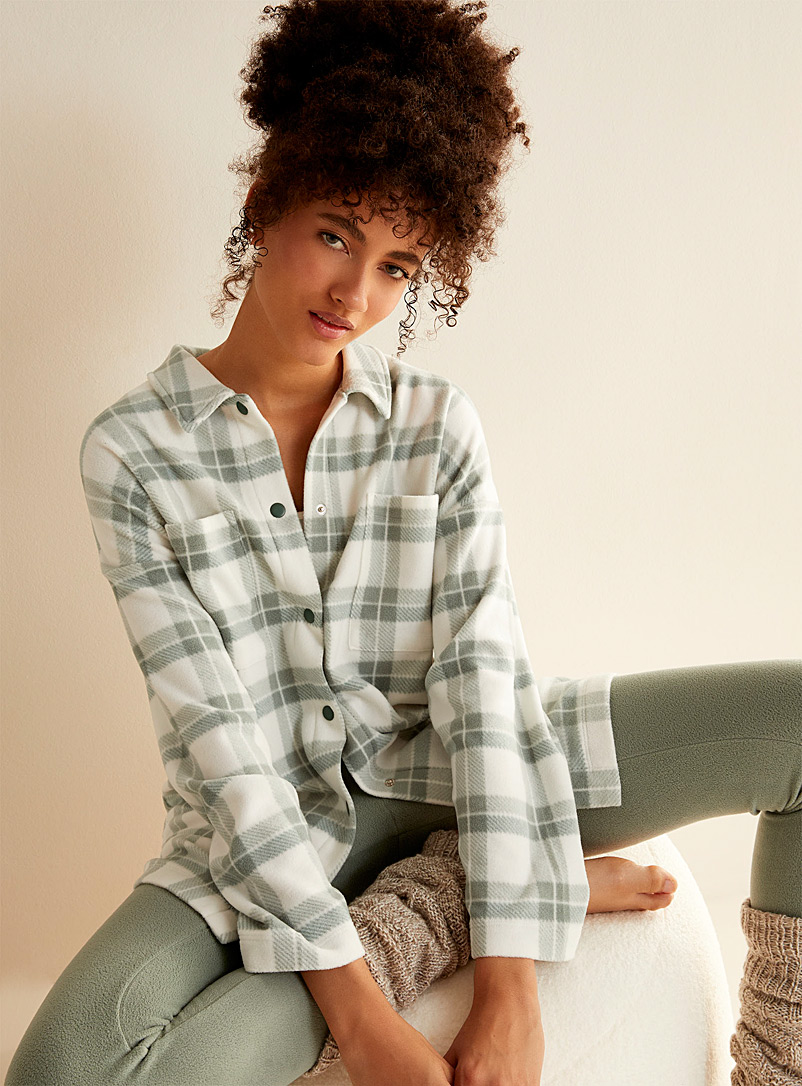 Miiyu x Twik Green Checkered polar fleece nightshirt for women