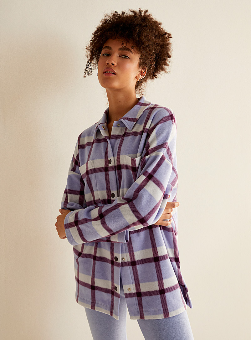 Miiyu x Twik Blue Checkered polar fleece nightshirt for women