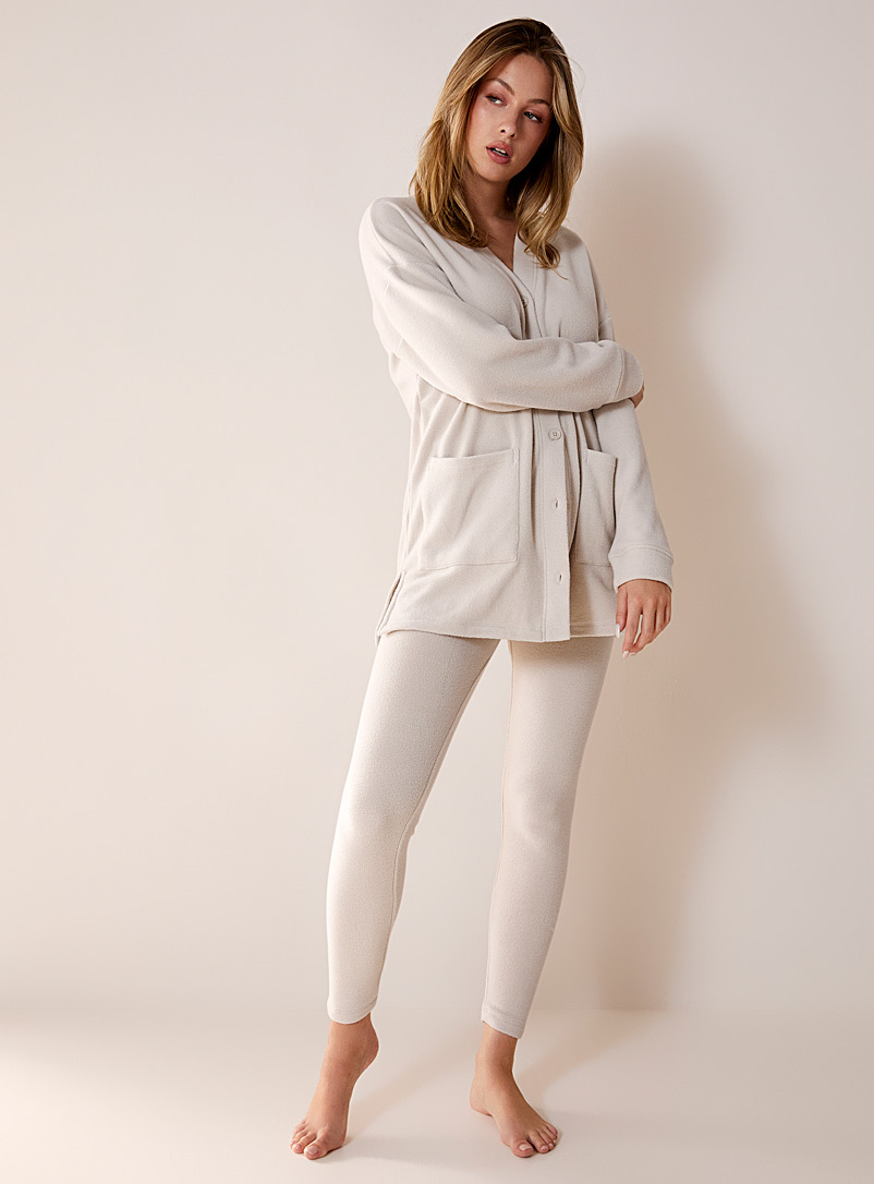 Miiyu Ivory/Cream Beige Stretch polar fleece legging for women