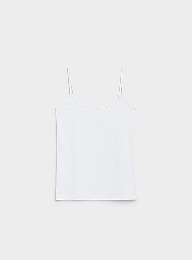 Contemporaine: La camisole fines bretelles seconde peau Blanc cass&eacute; pour femme
