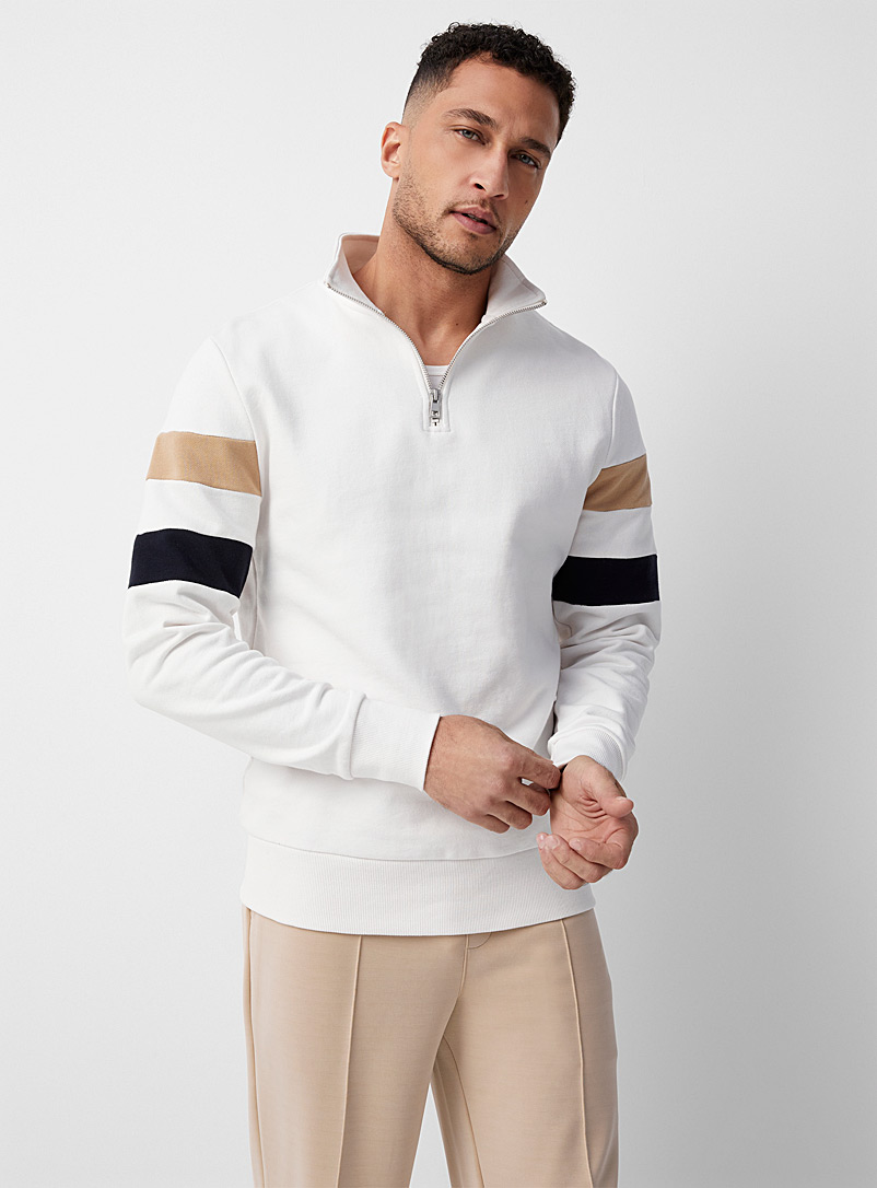Le 31 White Zip-neck accent-block sweatshirt for men