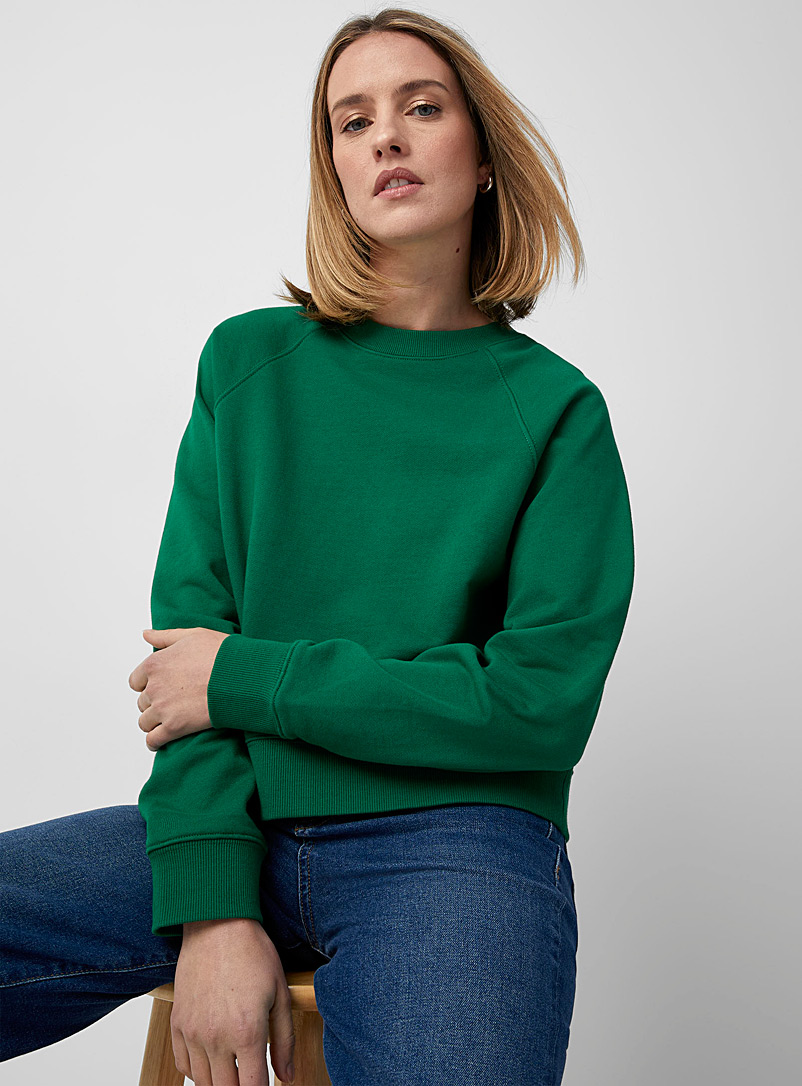 Contemporaine Bottle Green French terry raglan sweatshirt for women