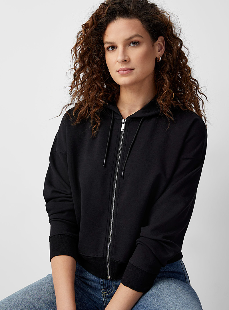 Contemporaine Black Peach-skin hooded jacket for women
