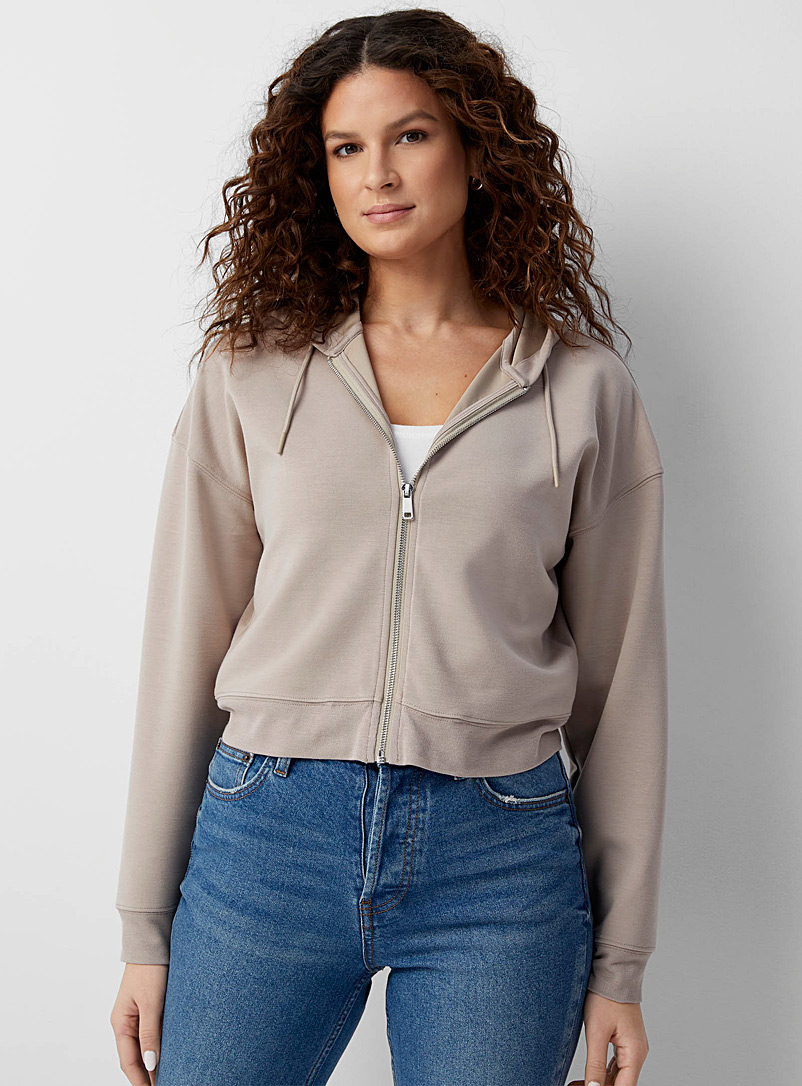 Contemporaine Light Brown Peach-skin hooded jacket for women