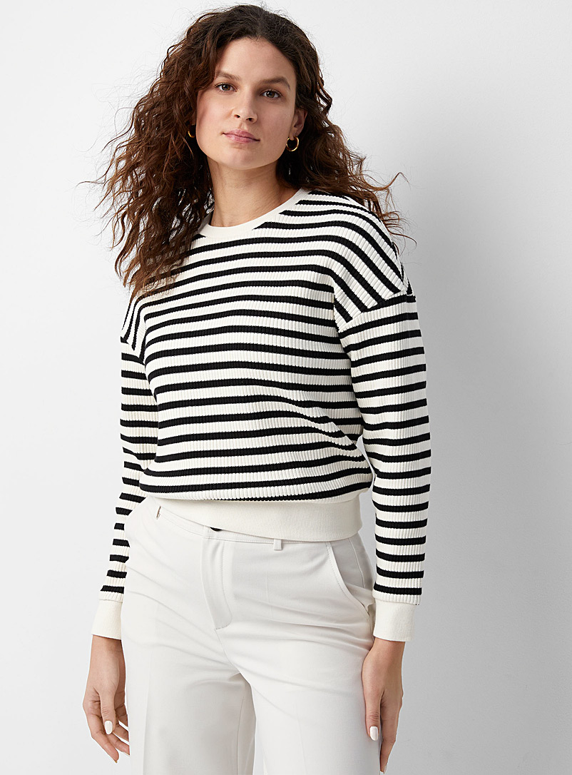 Contemporaine Black and White Contrasting stripe ribbed sweatshirt for women