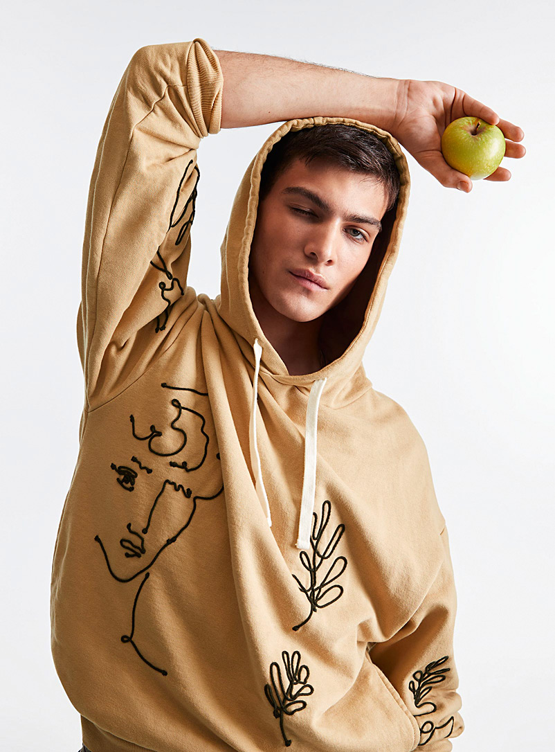 Le 31 Light Brown Embroidered art hoodie for men