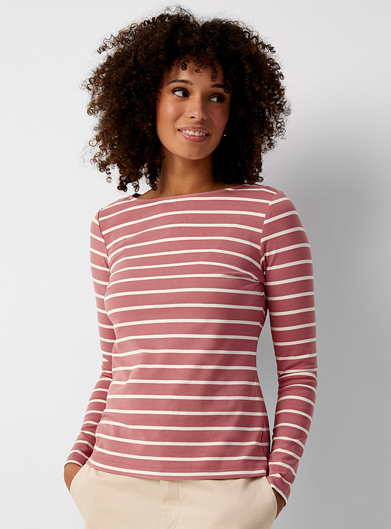 Contemporaine Dusky Pink Boat-neck striped T-shirt for women