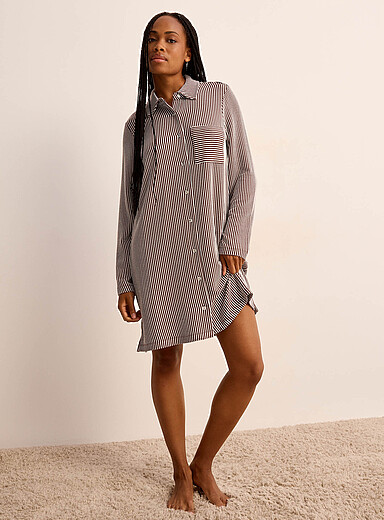 Striped viscose and recycled polyester nightshirt