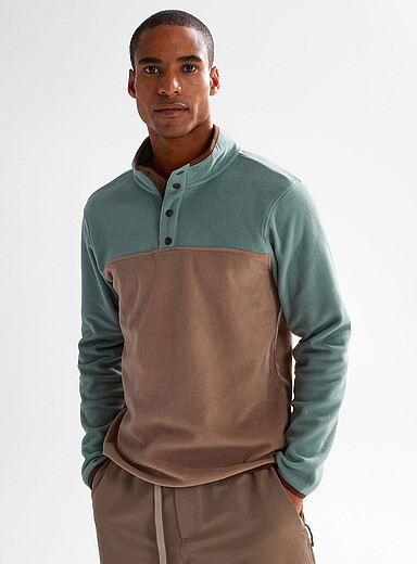 I.FIV5 Green Snap-button light polar fleece sweater for men