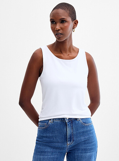 Contemporaine: La camisole bretelles larges seconde peau Blanc cass&eacute; pour femme