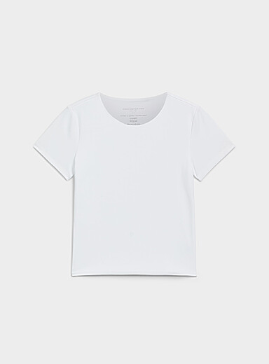 Contemporaine: Le t-shirt col rond manches courtes seconde peau Blanc cass&eacute; pour femme